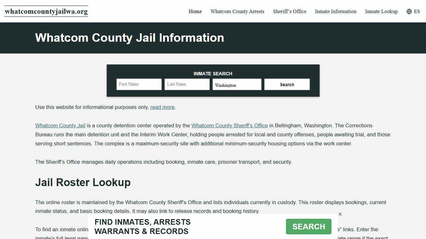 Whatcom County, WA Jail Roster, Inmate Info